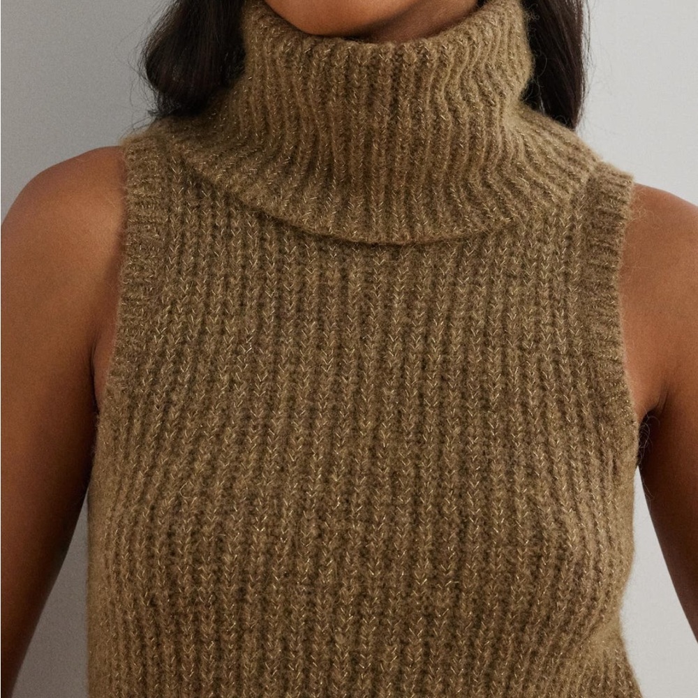 Ralph Lauren NWT Chunky Alpaca Wool Blend Metallic Sleeveless Turtleneck Sweater - Picture 8 of 13
